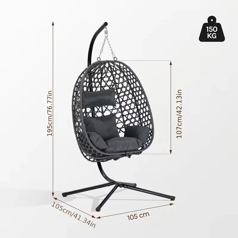 Fauteuil suspendu en forme d'oeuf SOLARA, rotin synthétique, avec support — image 3