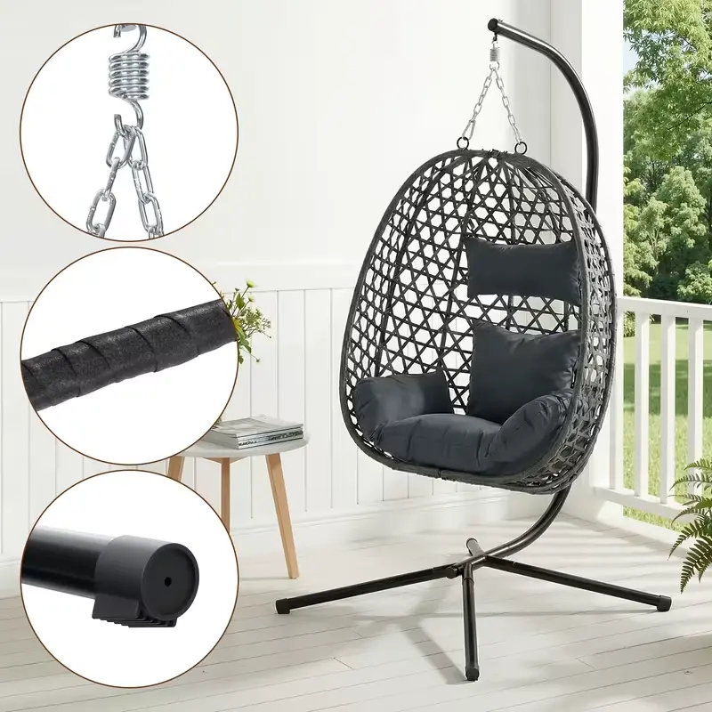 Fauteuil suspendu en forme d'oeuf SOLARA, rotin synthétique, avec support — image 4