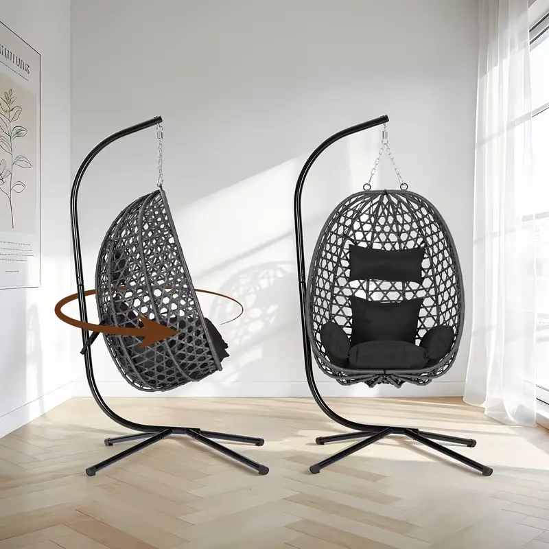 Fauteuil suspendu en forme d'oeuf SOLARA, rotin synthétique, avec support — image 5