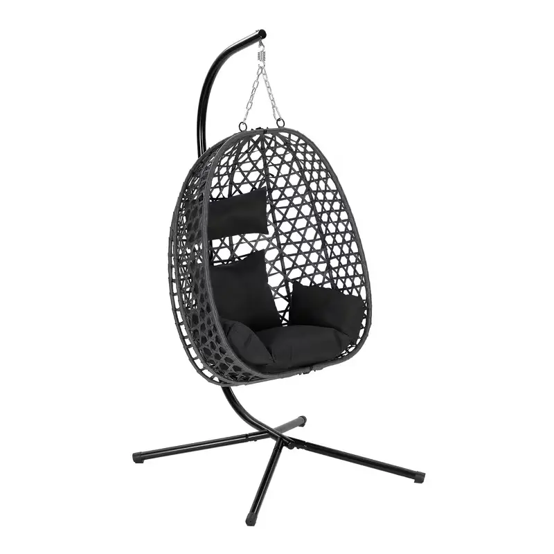 Fauteuil suspendu en forme d'oeuf SOLARA, rotin synthétique, avec support — image 6